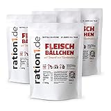 ration1 Fleischbällchen mit Basmati und Tomatensauce 4x400g - Fertiggericht im leichten Beutel - 10 Jahre haltbar! Glutenfrei&Laktosefrei! Einfach öffnen - keine weiteren Zutaten notwendig!