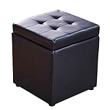 DYPXG Cube Kunstleder Ottoman Lagerung Fußhocker Pouf Sitzbank, Spielzeugkiste Mit Scharnier Top Organizer Box Für Zuhause & Büro-schwarz 30x30x35cm (12x12x14inch)