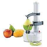 QHJ Elektro Kartoffelschäler [Zweischneidig]- Automatische rotierende Apfel Gemüse und Obst Sparschäler, Rostfrei, Edelstahl - Effizient Kitchen Peeling Tool (Weiß)