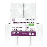 Ec-Cash Thermorollen 57mm x 14m x 12mm - Kassenrollen - Thermopapier - Bonrollen für Bankomat - Kredit-Kartenlesegeräte (57x35x12) – mit SEPA-Lastschrifttext (5 Rollen)