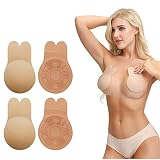 2 Paar Amor-Pads unsichtbarer BH, Brustlift-Tape Silikon Brustpasties, Brustlift-Brustwarzenabdeckungen (Beige, L)