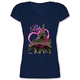 Stadt und City Outfit - I Love Paris - XXL - Dunkelblau - t Shirt mit Paris - XO1525 - Damen T-Shirt mit V