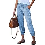 Damen Jeans Lockere Freizeithose DüNne Jeanshose Haremshose Hose Solid Casual Jeans Denim Lose Hohe Taille Skinny Pants Haremshose Jogginghose Damen H