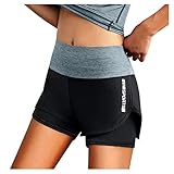 Xisimei Damen Laufshorts 2 in 1 Sport Yoga Training Shorts Elastische Kurze Sporthose L