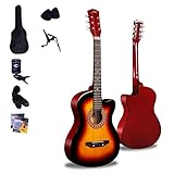 Boll-ATur 38-Zoll-Sunset-farbige Akustikgitarre Handgemachte Folk Holz-Gitarre Anfänger Eintrag Instrument Kit mit Tuner, Streicher, Picks, Riemen,