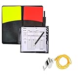 EHIOG Sport Schiedsrichter Set, Schiri-Karten-Set, Rote Karte Gelbe Karte mit Stiftezubehör und Tasche, Edelstahl Pfeifen, Scorebooks, Perfekt für Fußballsp