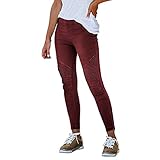 pinger Damen Skinny Jeans Elastische Denim Jeggings Low-Rise Röhrenjeans Slim Shaping Jeanshose Slim Bleistift Lang Hose Treggings Leggings Jeans (XXL,Weinrot)