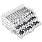 BAIGIO Schmuckschatulle,3 Schubladen Samt Schmuck Organizer Schmuckkästchen für Damen Ring Ohrring Halskette Armband Display Makeup, Aufbewahrungskoffer Schmuckbox Geschenk (Grau)