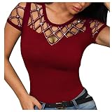 Damen Sommer T-Shirt Schmetterling Blumendruck Kurzarm Rundhals Top Casual Print Oberteile Basic Tee Shirt Bluse Top W44 - Red XX-Larg