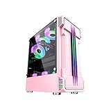 DunShan PC-Gehäuse Computergehäuse Host-Erweiterung Gehäusesteckplatz RGB-Farbwechsel-Lichtleiste Unterstützt ATX/M-ATX-Motherboard Rosa Schw