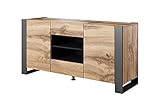 BIM Furniture Kommode NUNKI 164 cm Sideboard Highboard Schrank Wotan Eiche Anthrazit Zwei Regal Zwei Schib