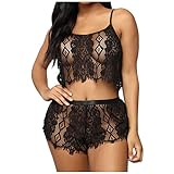 BaZhaHei Damen Unterwäsche-Set Shorts Spitzenmantel Anzug Damen Top Erotische Dessous Spitzenset Unterwäsche Erotische Nachtwäsche Backless Hollow Out Pyj