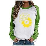 TTWOMEN Damen Splice Print Langarm Pullover Top Herbst Sweatshirt Tuniken Lose Freizeit Bluse Top