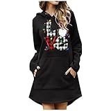 Damen Weihnachtskleid Weihnachten Sweatshirt Elch Druck Minikleid Rundhals Kleider Lange ÄRmel Kleider Swing Skaterkleid Frauen Weihnachtskleid Etuikleid Elegant Langarm Pulloverk