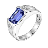 Epinki 18K Weißgold Hochzeitsring, Natürlicher Edelstein Ehe Ringen mit Tansanit 4.46ct Blau, als Geschenke für Herren Freund, Weiß Gold, Gr.65 (20.7)