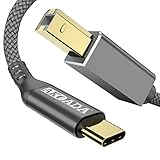 AkoaDa USB C auf USB 2.0 Typ B Kabel USB C Druckerkabel Scannerkabel Nylon Drucker Kabel Kompatibel Mit DIMI,Google Chromebook Pixel, MacBook Pro, HP Canon Printers, iPad Pro usw. (1.5m,Grau)
