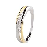 Ardeo Aurum Damenring aus 375 Gold bicolor Gelbgold Weißgold mit 0,07 ct Diamant Brillant Verlobungsring