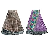 Großhandel 2 Stück zweilagige Damen Indian Old Sari Magic Wrap Around Long Skirt, Lot-33, Groß