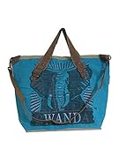 HOGACA coole Damen-Handtasche Mod.4.5 Elefant Türkis aus recycelten Kaffeesack Kaffeebohnensack-Leinen Juttesack Country Line Shopper Damenhandtasche Sommer-Strand-Hippie-Ibiza-T