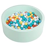 SELONIS Bällebad Bällepool Für Baby Kinder 90X30cm/200 Bälle Rund, Minze:Weiß/Gelb/Orange/Baby Blue/Türk