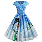 MRURIC Damen Weihnachten Hausfrau Abend Party Abendkleid 50er Jahre Rockabilly Kleid Ärmellos Vintage Kleid Rockabilly Cocktail Partykleid Weihnachtsk