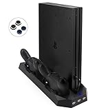 LIDIWEE Verbesserte PS4 Pro / PS4 Slim Standfuß Vertikal Stand mit Kühler Lüfter & USB Hub, PlayStation 4 Pro / Slim Controller Ladestation Aufladestation, Ladegerät für DualShock 4 C