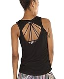 icyzone Damen Yoga Sport Tank Top - Rückenfrei Fitness Shirt Oberteil ärmellos Training Tops (L, Black