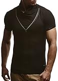 Leif Nelson Herren Sommer T-Shirt Stehkragen Slim Fit Casual Baumwolle-Anteil Cooles weißes schwarzes Männer Kurzarm-T-Shirt Hoodie-Sweatshirt-Longsleeve lang LN670 Schwarz M