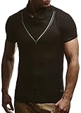 Leif Nelson Herren Sommer T-Shirt Stehkragen Slim Fit Casual Baumwolle-Anteil Cooles weißes schwarzes Männer Kurzarm-T-Shirt Hoodie-Sweatshirt-Longsleeve lang LN670 Schwarz Larg