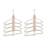 Relaxdays, Natur Mehrfachkleiderbügel 2er Pack, Halter, 4 bewegliche Bügel, Schrank-Organizer, Metallhaken, L