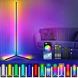 LED Stehlampe Dimmbar LED Standleuchte RGB Ecklampe 24W 1920LM mit Fernbedienung APP Steuerung Musik Sync Farbwechsel Lichtsaeule RGB Stehlampe Leselicht für Wohnzimmer Schlafzimmer 156cm, Schw