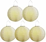 5 Stück Lampions Solar Außen LED Garten Laterne, Ballform Outdoor Gartenlaternen Papierlaterner Aus Nylon, IP55 Wasserdicht Hängende, Geeignet für Hochzeitsterrasse Hof Haus Kirchendekoration-Ø20
