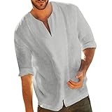 Xmiral Herren Shirt 3/4 Ärmel V-Ausschnitt Einfarbig Hemd Sommer Atmungsaktiv T-Shirt Lose Plus Größe Gentleman Sweatshirts(Grau,XXL)