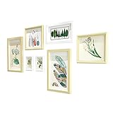 NC 7 Pack Picture Frames Collage Photo Frames Wall Gallery Kit for Wall and Home 2 Pieces of 5 Inches 2 Pieces of 10 Inches 1 Piece of Straight Long Board 2 Pieces of 14 I