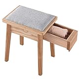 Massivholz quadratisch Ottomans Make-up Hocker Sitzhocker mit hochelastischer Schwammfüllung, Leinen Ottomans Bench Fußstütze mit Schublade Home Organization,