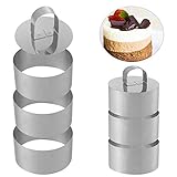 FANTESI 6 Pcs Cooking Ring Set, Stainless Steel Cake Rings Mousse Ringe Tortenring Cake Mold Baking Ring Mold with Food Press for Cooking Crumpets Eggs Pastry Mousse D