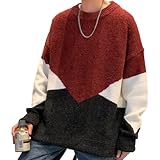 Jubaton Farblich passende Lose Rundhals Herren Pullover Strickpullover Pullover Langarm Mode Bequem Casual Business All-Match XL