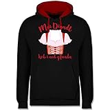 Shirtracer Kompatibel mit Oktoberfest Damen Trachtenshirt - MEI Dirndl hob i ned gfundn - 3XL - Schwarz/Rot - Dirndl - JH003 - Hoodie zweifarbig und Kapuzenpullover für Herren und D