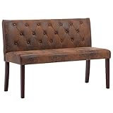 vidaXL Sitzbank mit Rückenlehne Retro-Stil Polsterbank Flurbank Bank Wartebank Wohnzimmer Flur 120cm Braun Wildleder-Optik Gummib