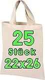 25 Stück Baumwolltasche 22x26 cm klein – Jutebeutel – Natur Apothekertasche, Tragetasche, Beutel, Geschenktasche ÖKO-TEX® zertifiziert Stofftasche unbedruckt, für Medikamente zum bemalen und bedruck