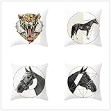 4er-Set Dekorativ Kissenbezug Pferdetiger Samt Sanft Kissenbezüge Dekokissen Kissenhülle Set Kissen Fall für Sofa Auto Schlafzimmer Innen- oder Außenbereich Zuhause Dekor T2153 45x45cm/17.6x17.6