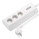 Wifi Smart Power Strip Überspannungsschutz mit mehreren Steckdosen 3AC 4 USB Smart Home Smart Power Strip Kompatibel mit Alexa Google Home Echo 2,4 GHz Fernbedienungsstecker mit Timer Funk