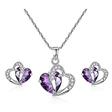 FEQEFQ Mode Mädchen Schmuck Micro Inlaid Doppeltes Herz Kurze Kette Ohrstecker Set (Color : Purple)