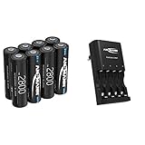ANSMANN Akku AA Typ 2800mAh NiMH 1,2V - Mignon AA Batterien wiederaufladbar, hohe Kapazität (8 Stück) & Batterieladegerät für 4X NiMH AA/AAA Akkus - Automatik Akku Ladegerät mit Repair-M