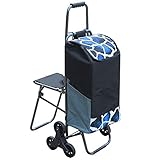 SPRINGHUA. Shopping Trolley Folding Oxford-Stoff-Tasche 6 Räder Warenkorb Wasserdicht Printed Climbing Trolley Cart Mit Hocker Compatible with Privatanwender Leicht Einkaufswagen (Farbe: Blau, Größe: