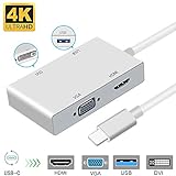 USB C auf DVI Adapter, Weton USB 3.1 Type C zu 4K DVI HDMI, 1080P VGA USB 3.0 USB HUB Multiport Videokonverter für MacBook/MacBook Pro/Chromebook Pixel/Samsung Galaxy S8/S8P zu HDTV/Monitore/Projek