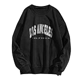 Mymyguoe Rundhals Kapuze Teenager Damen Oversized Sweatshirt Vintage Pullover Oberteile Pullover Los Angeles Vintage Drucken Lang