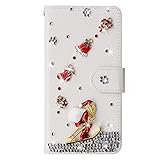 Handyhülle für iPhone 13, Glitzer Diamant Hülle Weihnachten Leder TPU Bumper Klapphülle Magnetverschluss Kartenfach Ständer Geldbörse mit Trageband Hülle für iPhone 13, Weiß