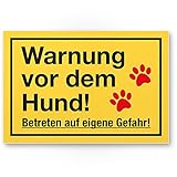 Komma Security Warnung Hund - Betreten eigene Gefahr - Hunde Kunststoff Schild Hinweisschild Gartentor Gartenzaun - Türschild Haustüre Warnschild Abschreckung Einbruchschutz - Achtung H