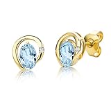 Miore Ohrringe Damen Gelbgold 9 Karat / 375 Gold Ohrstecker Blauer Topas mit Diamant B